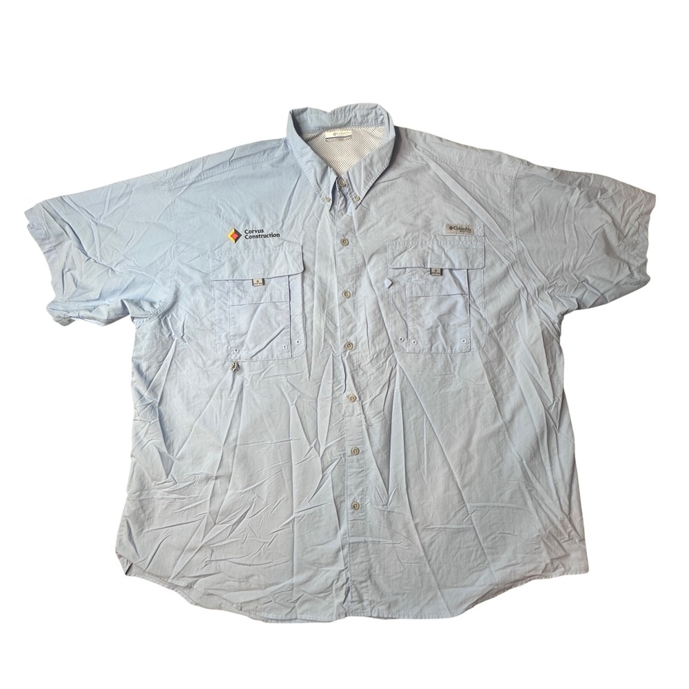 Columbia Shirt Mens 3X Blue PFG Bahama II Fishing Short Sleeve Omni-Shade Logo - Picture 1 of 7